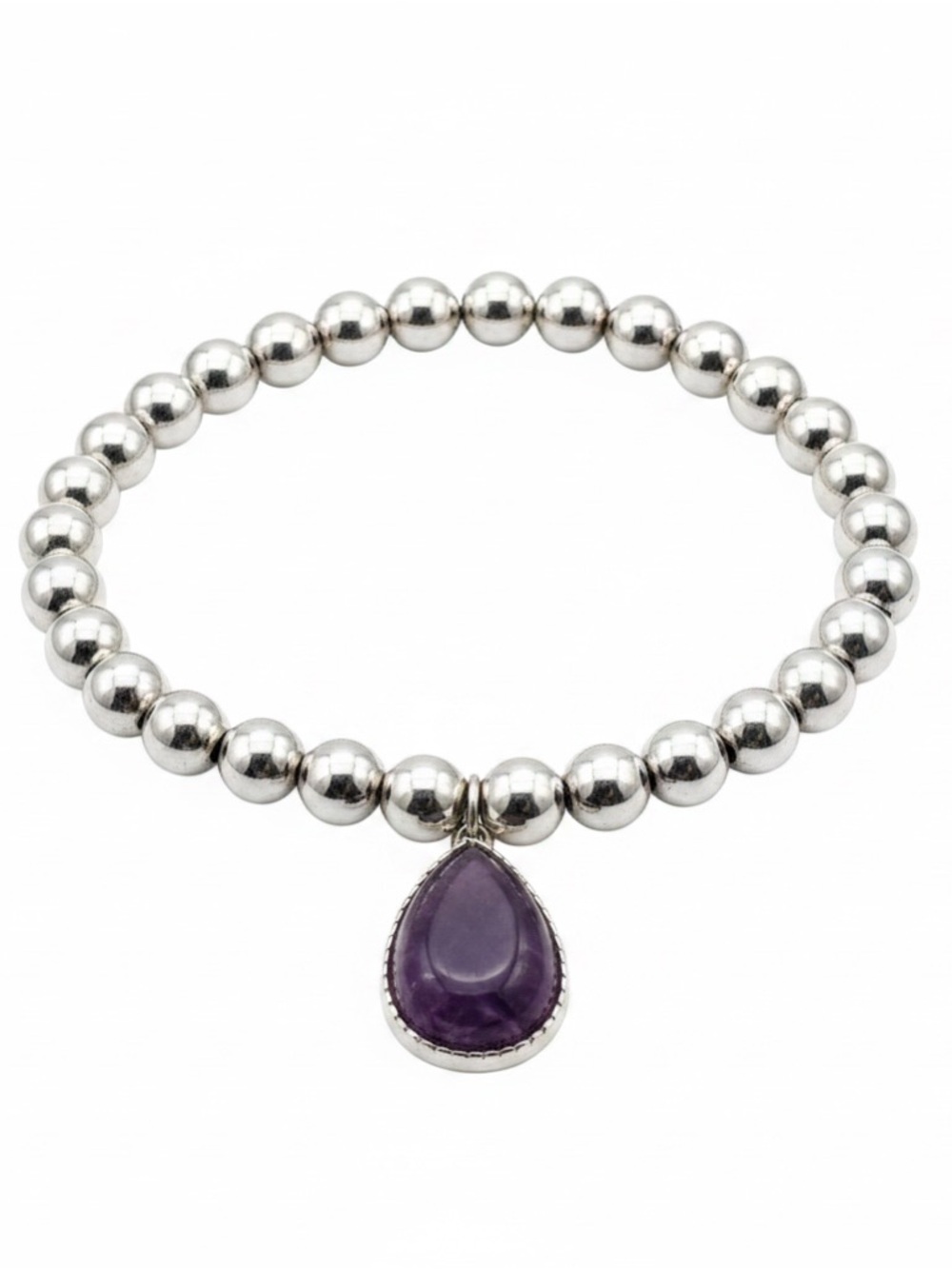 Composite Amethyst Beaded Silver Tone Bracelet by Toni - SKU D